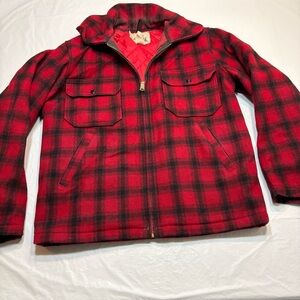 Woolrich Mens Size 38 Buffalo Plaid Red Checked Wool Hunting Jacket/Coat Vintage